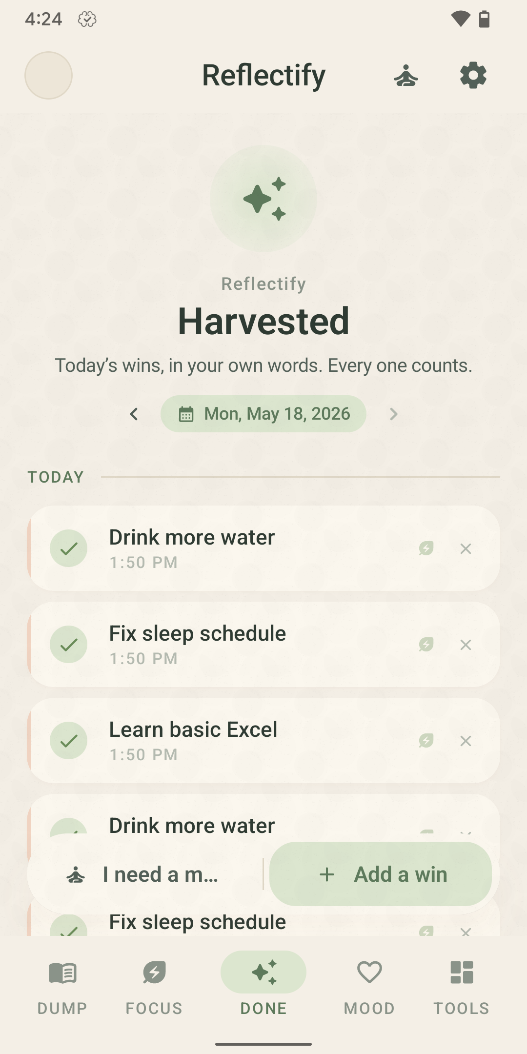Reflectify Done screen